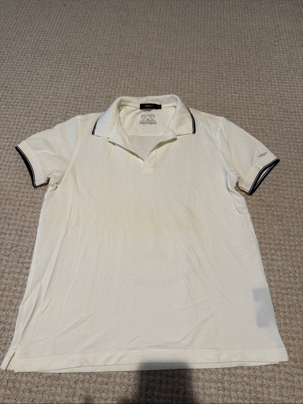 Zegna Sport Tailored White Polo with Navy Trim - Lightweight Short Sleeve